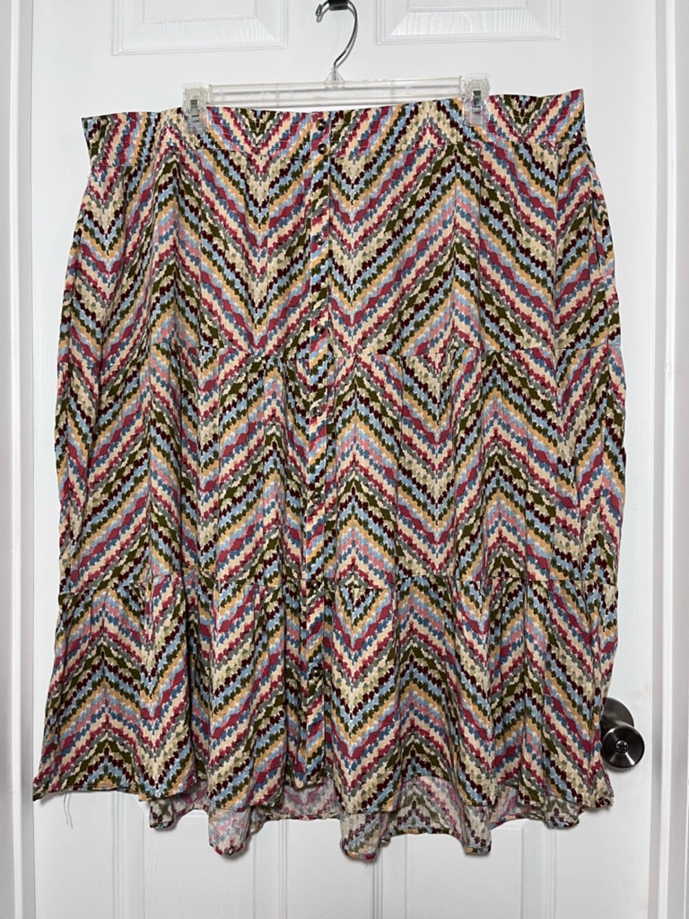 Sonoma Plus Multicolor Chevron Tiered Skirt in Pink, Blue, Green, Cream, Brown